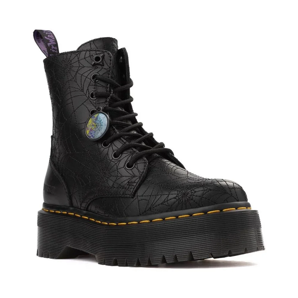 Dr Doc Martens Wednesday Jadon 8 Eye Lace Up Boots Black Spider Web Women US 7 - Picture 3 of 6